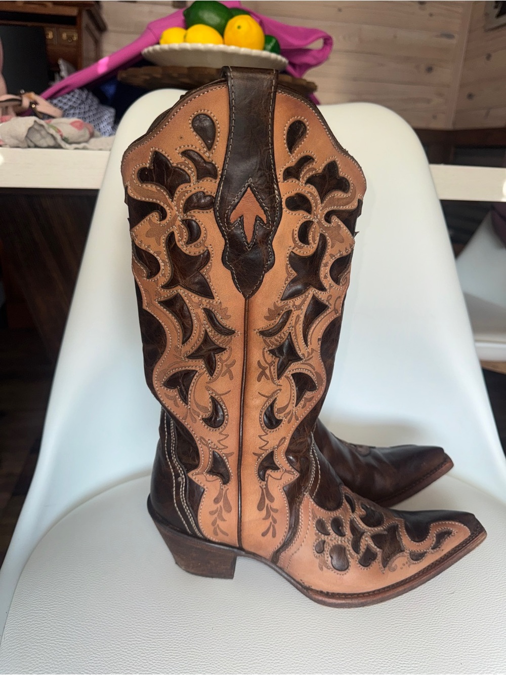 Corral Vintage Brown Two-Tone Leather Snip toe Western Boots